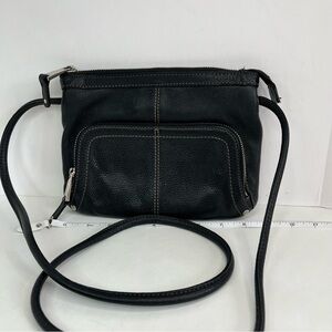 Black Leather Crossbody Bag Organizer Zip Top Purse Organizer Pocket Silver